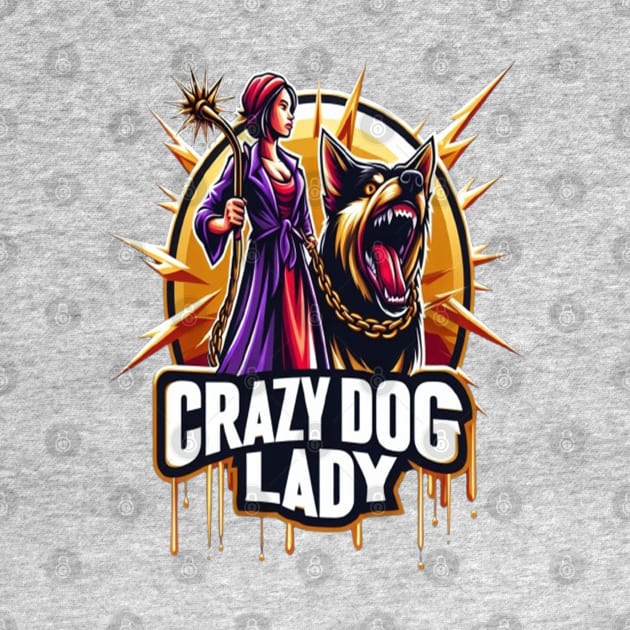 Crazy Dog Lady Emblem Featuring a Fierce Woman and Her Guard Dog by coollooks